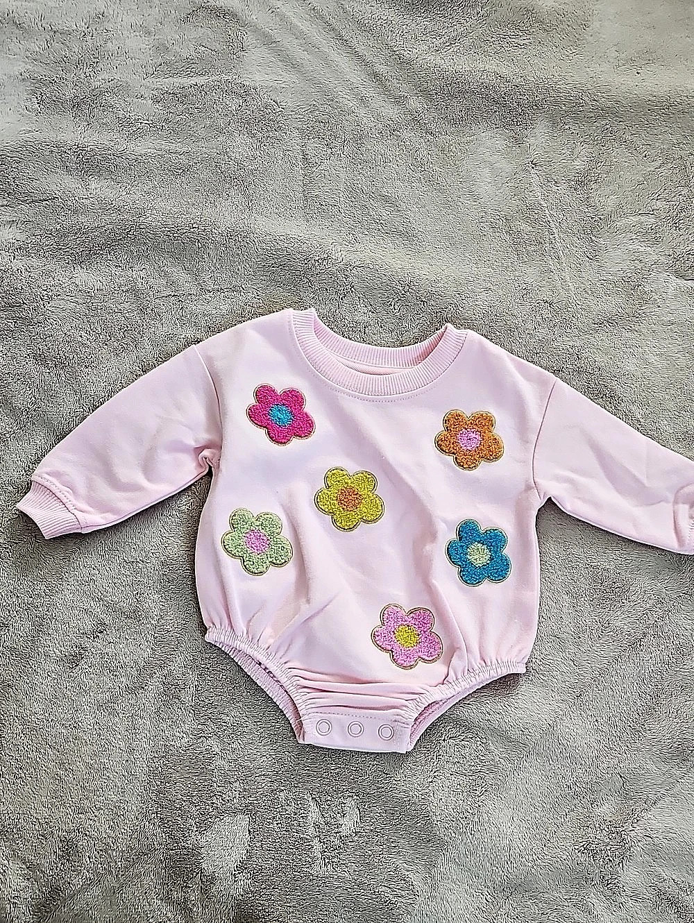 mud pie Girl's Flower Sweatshirt Bubble Pink Baby 0-3M